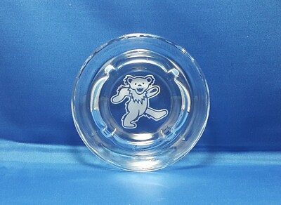 Grateful Dead Dancing Bears Sandblasted Etched 5'' Round Glass Ashtray