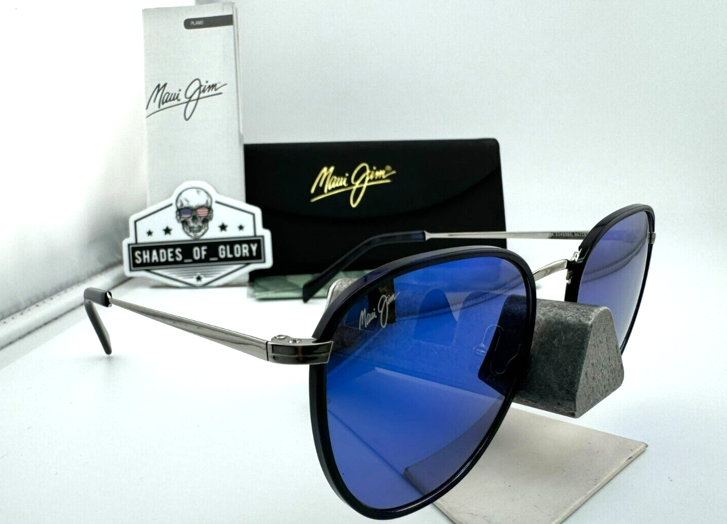Pre-owned Maui Jim Noni Mj 854-03 Navy Silver With Blue Hawaii Polarized Sunglasses