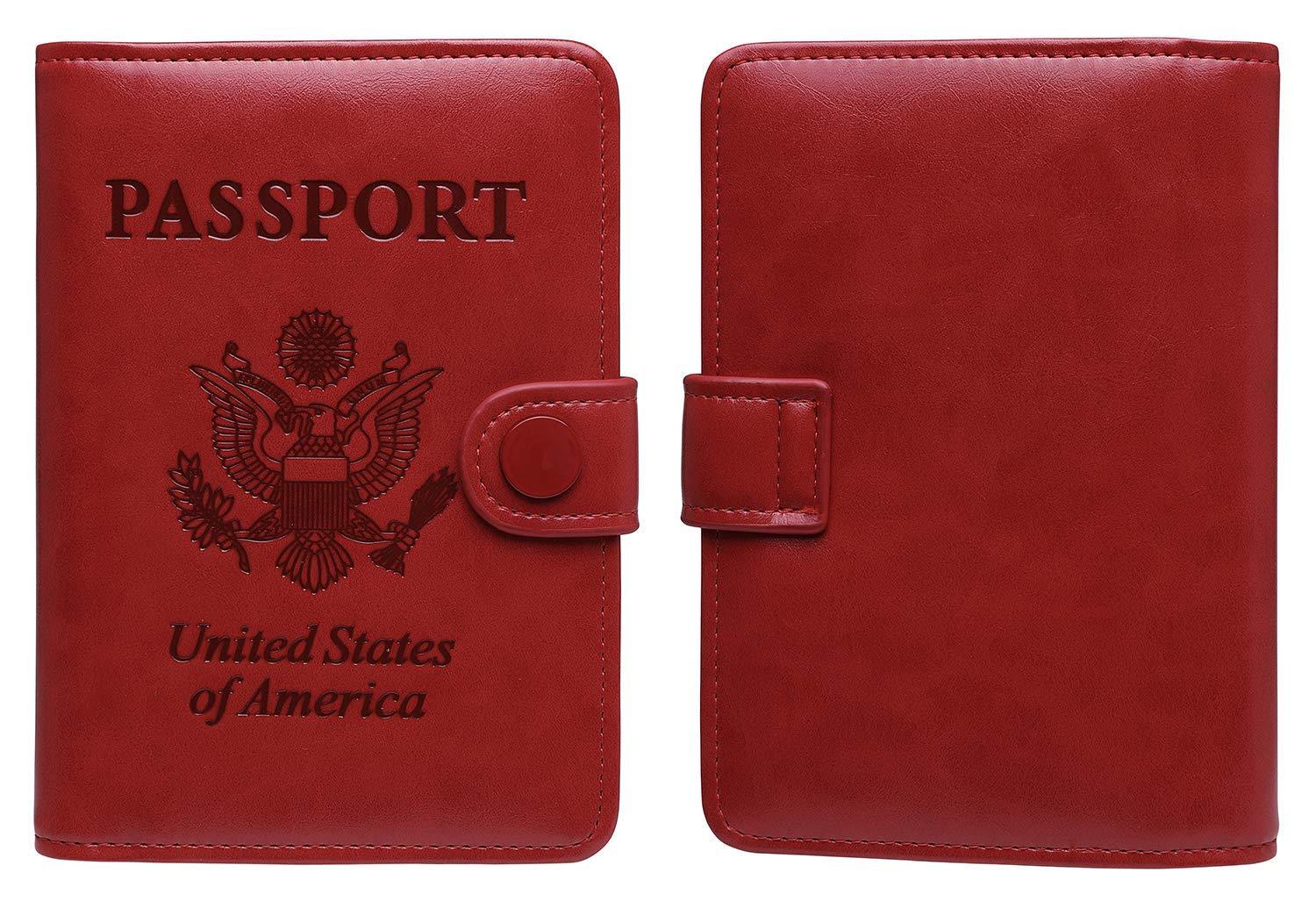 Ababuli Passport Cover Holder Leather Travel Wallet RFID Blocking Card Case