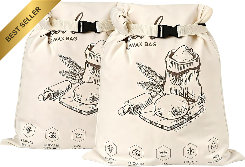 2 Pack Beeswax Bread Bags with Removable Buckle, Cotton Reusable Bread Storage B