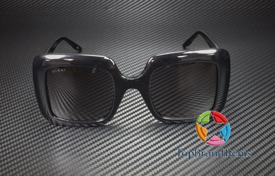 Pre-owned Gucci Gg0896s 001 Black Shiny Grey Rectangular Squared 52 Mm Women's Sunglasses In Gray