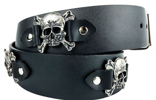 Extended Western Belt with Skull Buckle Rhinestone Embellished Unisex Unisex Rhinestone Bling Belt - Black and Silver - Skulls  main image 2