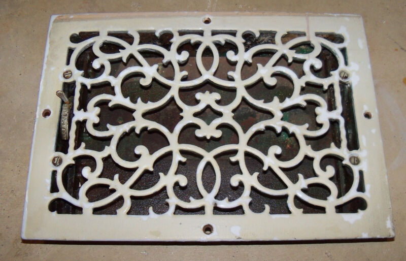 Vintage Cast Iron Ornate Heat Porcelain Grate Vent Register Cover 14 X 10 12 X 8