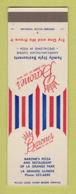 Matchbook Cover - Barone's Pizza Restaurant La Grange IL