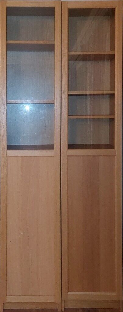 Ikea Billy Bookcase In Oak Veneer With, Ikea Billy Bookcase With Half Glass Doors