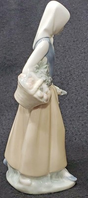 NAO by Lladro Country Girl holding a Basket Feeding a Goose Retired