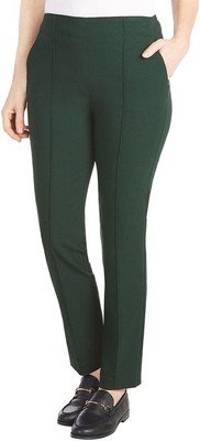 Hilary Radley Womens Ponte Pull-On Mid Rise Slim Leg Pants, Green, Large