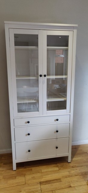 Glass Door Cabinet With 3 Drawers White Stain Ikea Hemnes In