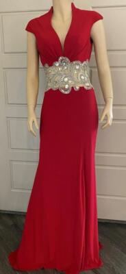Mac Duggal Cap Sleeves Jersey Beads Gown-Size 4 (LK# 114 A)