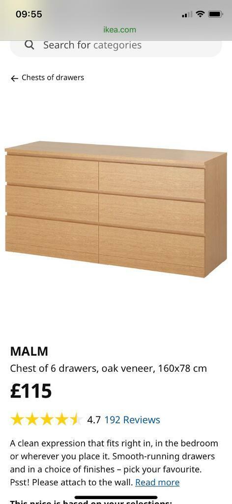 6 Drawer Ikea Malm Oak Unit In Colinton Mains Edinburgh Gumtree