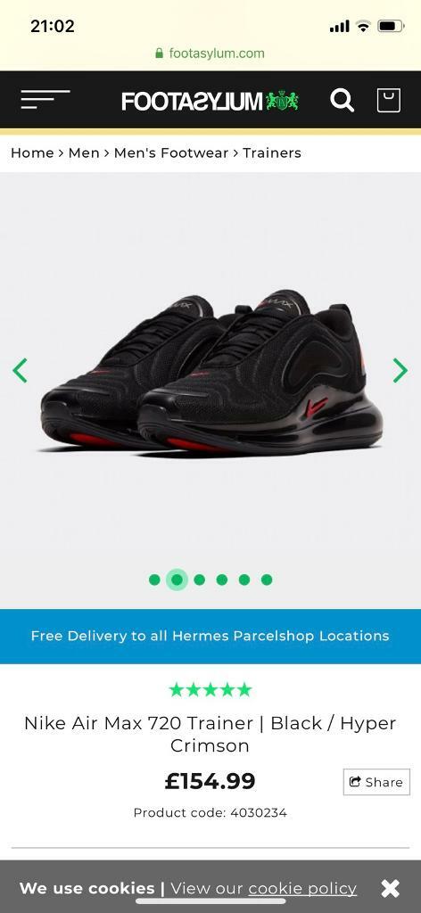 Nike Air Max 720 Trainer Black Hyper Crimson Size 9 In Bradford