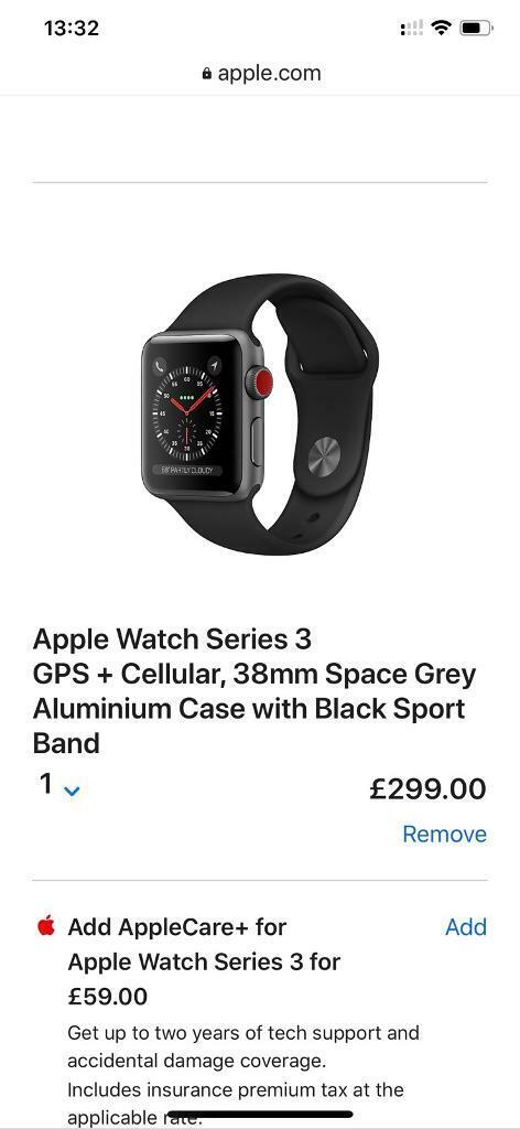 APPLE WATCH SERIES 3 SPACE GREY ALUMINIUM CASE 38mm GPS & CELLULAR