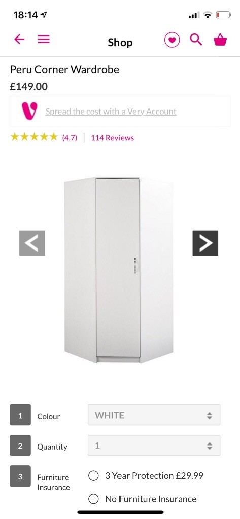 White Peru Corner Wardrobe In Ross On Wye Herefordshire
