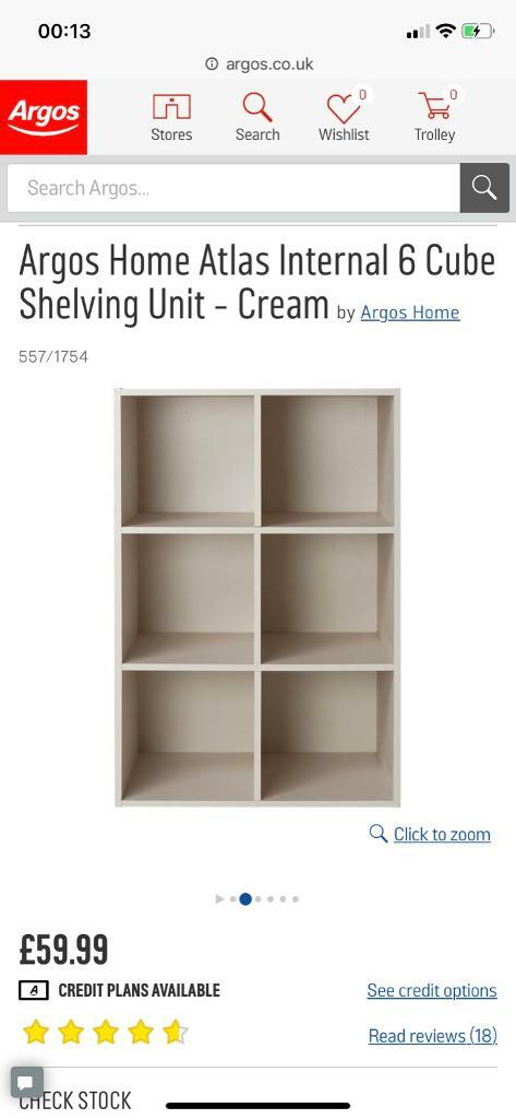 Cream Argos Home Atlas Internal 6 Cube Shelving Unit Wardrobes