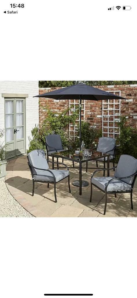 Brand new Asda George Harversham 6 piece garden furniture set umbrella