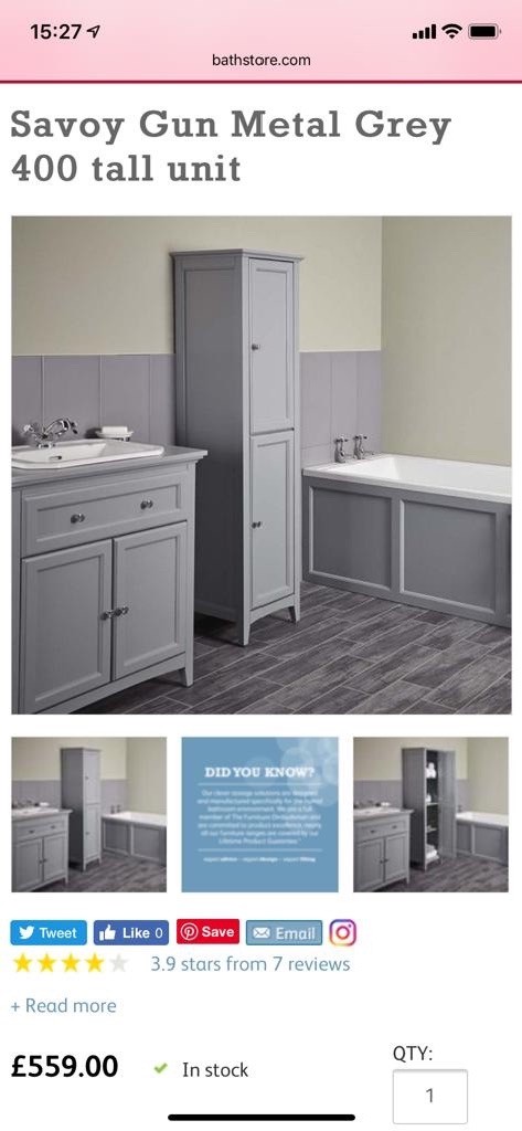 Bathstore Savoy Gun Metal Grey Tall Bathroom Storage Unit Brand
