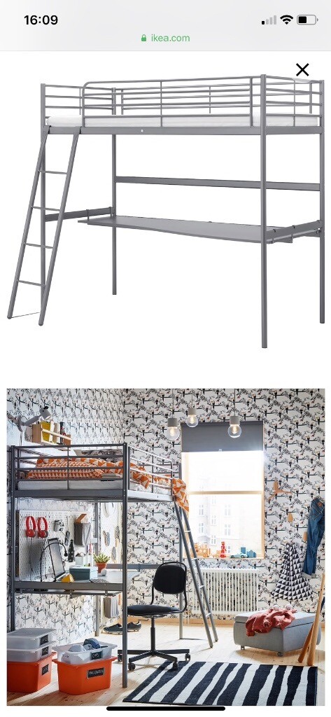 Single Ikea Grey Metal Loft Bed With Desk In Sunderland Tyne And