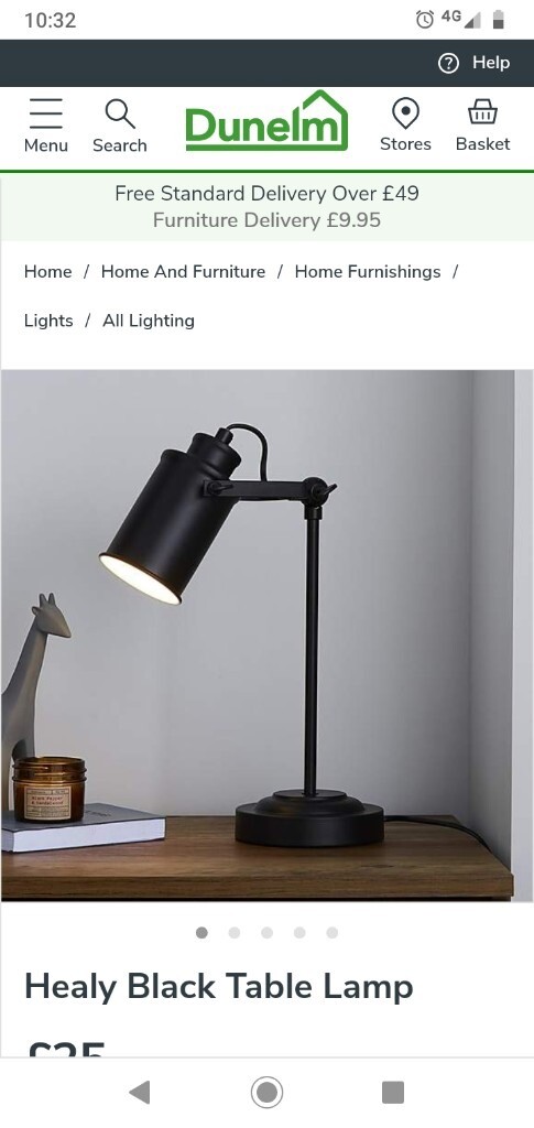 2 x Dunelm Healy Black Table Lamp bedside pair | in Moira, County