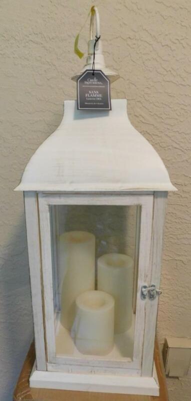 NIB- Large Lantern With 3 Pillar Candles from Candle Impressions - Antique White
