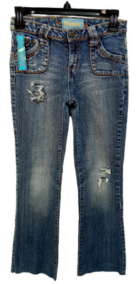 NWT desire blue denim embroidered torn distressed stretch bootcut jeans 5