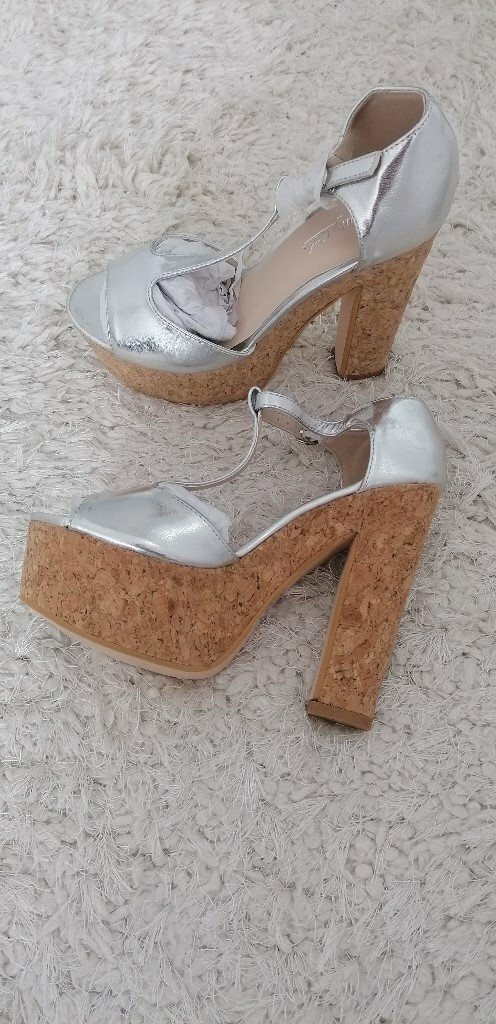 cork high heel sandals