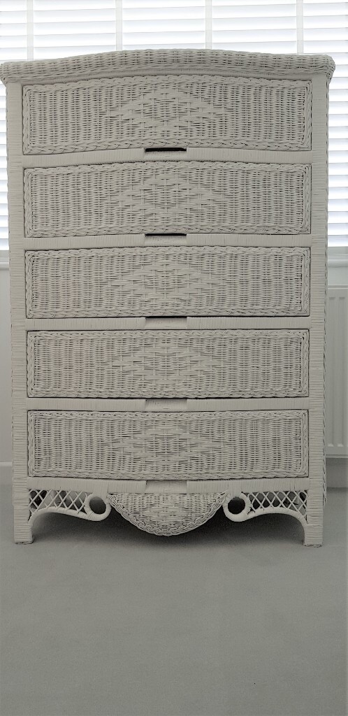 Rattan White Chest Of 5 Drawers Bedroom In Wedmore Somerset