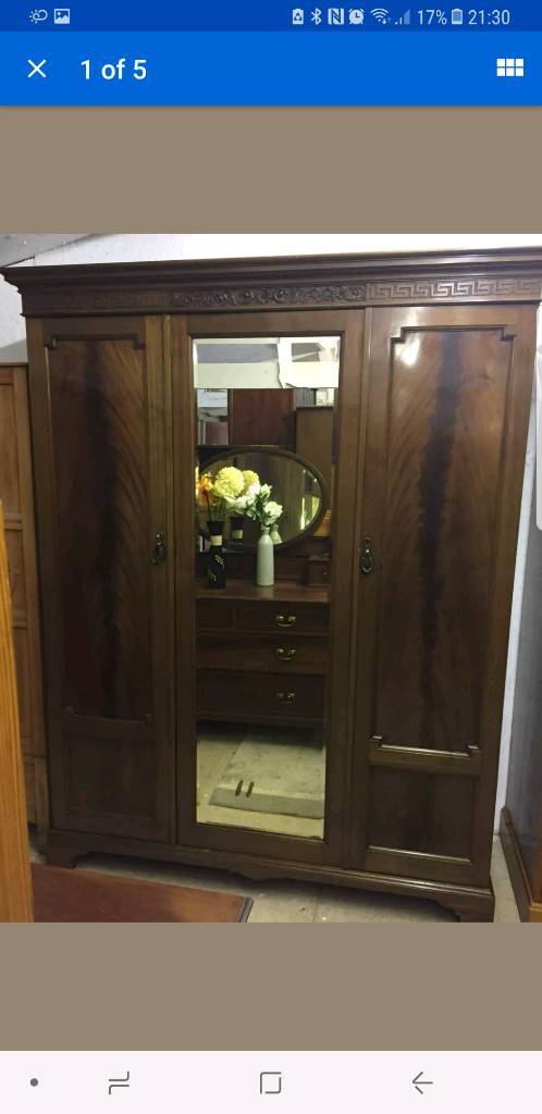 Genuine Edwardian Mahogany Triple Wardrobe In Hedge End