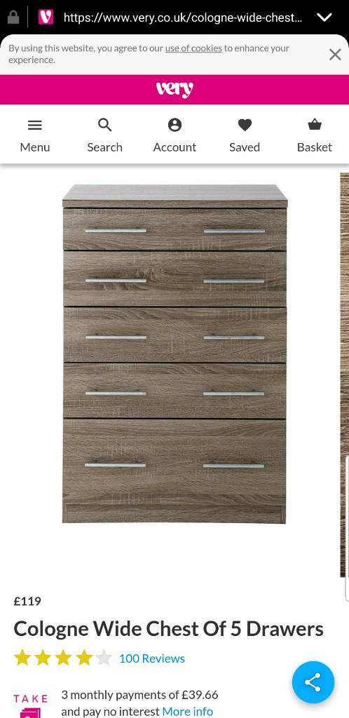 Cologne Wide 5 Drawer Chest Of Drawers Dark Oak X2 In Hindley