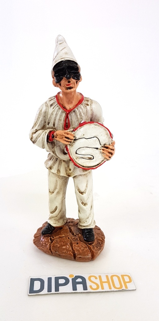 Statuina PortaFortuna Decorazione Pulcinella Con Tamburo In Resina 20cm moc