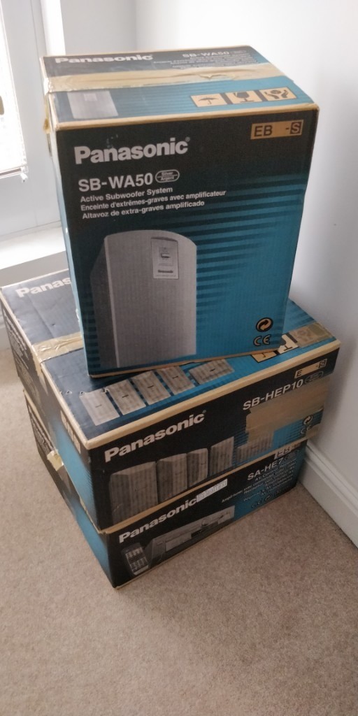 Panasonic home theatre system. AV receiver and surround sound speaker