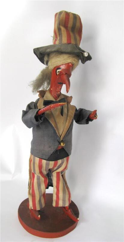 Antique Uncle Sam Lobster Shell Folk Art Figure Doll 11.5" Maritime Patriotic