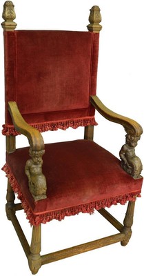 17473 Set of 6 Oak Oversize Dining Chairs with carved Figures