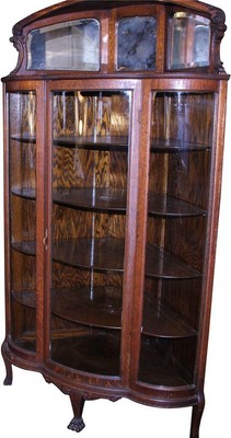 18294 Victorian Oak Triple Curved Glass Corner China Closet