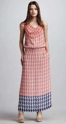 Pre-owned Diane Von Furstenberg Sz 8,4  Lou Lou Printed Long Slice Coral Print Maxi Dress In Pink