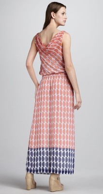 Pre-owned Diane Von Furstenberg Sz 8,4  Lou Lou Printed Long Slice Coral Print Maxi Dress In Pink