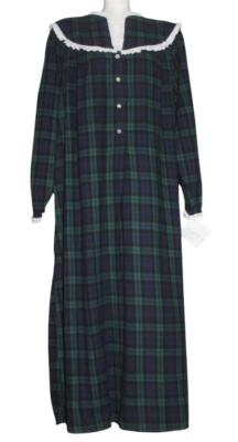 LANZ OF SALZBURG Green Tartan Plaid Flannel Long Ruffle Nightgown Wm's M-XL NWT