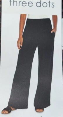 Three Dots NWT Women s Size Medium Black Krinkle Wide Leg Stretch Waist