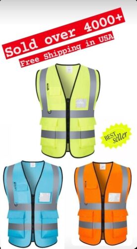 Safety Vest with High Visibility Reflective Stripes W/Pockets 3 Colors 