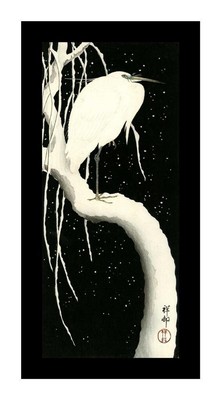 Japanese Ohara Shoson Koson Egret on Branch in Snow Counted Cross Stitch Pattern