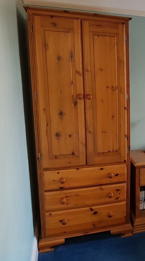 Solid Antique Pine Single Wardrobe with 3 drawers in Hatfield