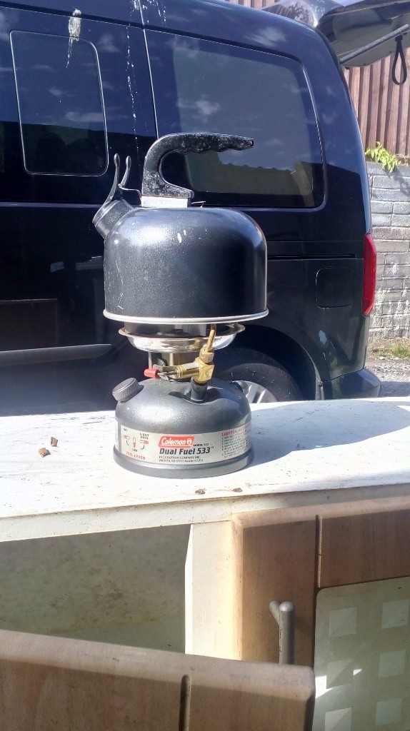 Coleman camping stove and kettle ideal for outdoor trips.excellent