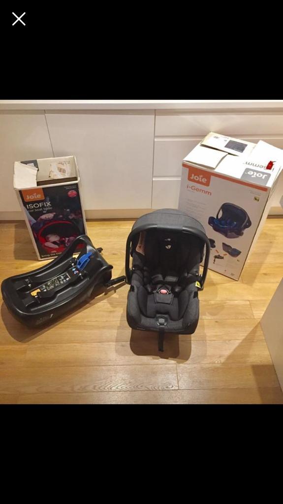 Joie I Gemm car seat (fits maxi cosi adapters) & Isofix base in