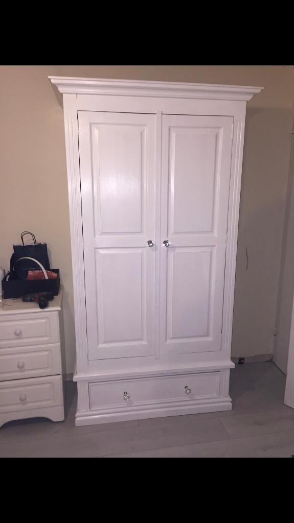 Solid Heavy Pine White Shabby Chic French Style Wardrobe In