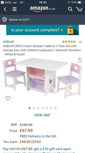 Kidkraft Heart Table With Chair Set In Southside Glasgow Gumtree