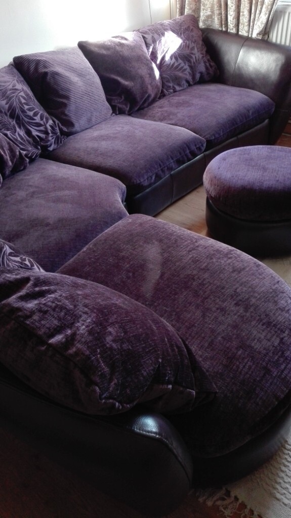 PRICE DROP OFFER Beautiful Dark Purple Corner Sofa with free matching