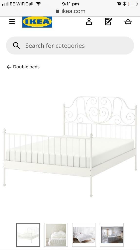 White metal double bed frame Ikea LEIRVIK in Rusholme, Manchester