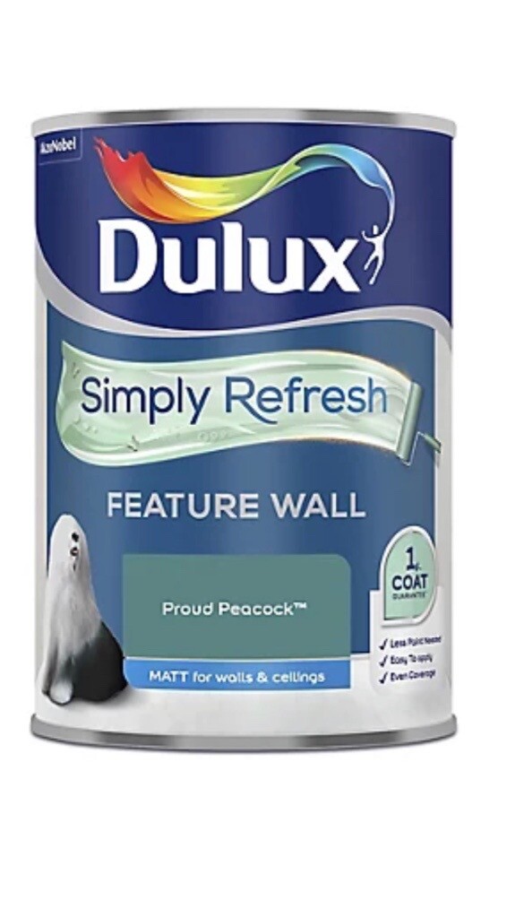 UNOPENED 1 tin of DULUX feature wall paint in proud peacock. in