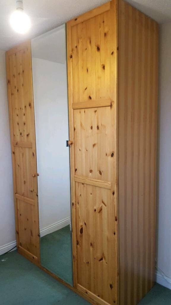 Large Ikea Pax Ceiling Height Mirrored Wardrobe With Pull Out