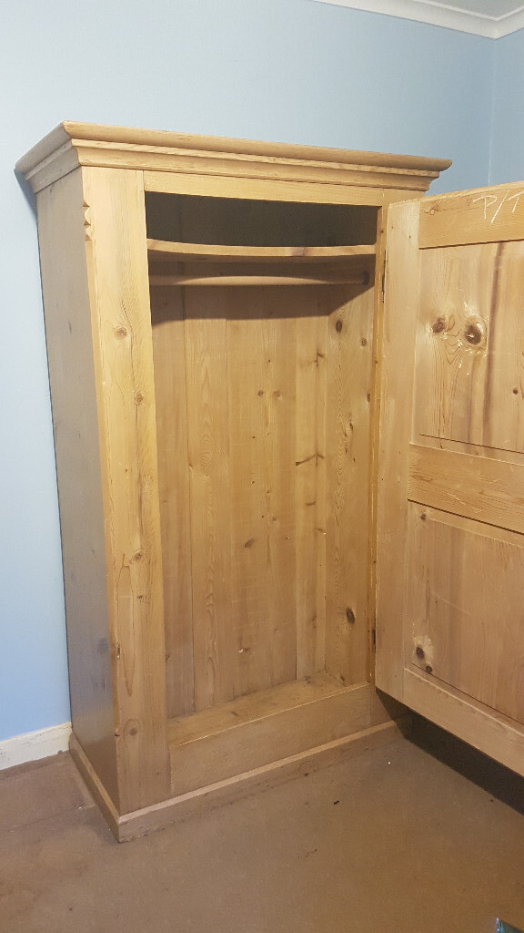 Vintage French Wardrobe Solid Pine Single Door Single Rail In
