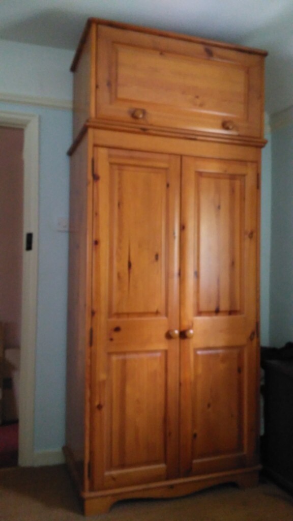 Pine Wardrobe With Top Box And Bedside Table In Guildford Surrey